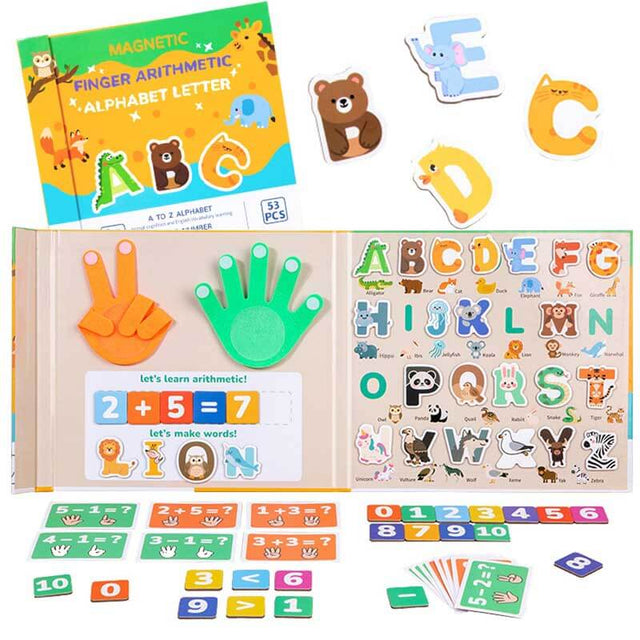 Magnetic Alphabet & Number with Animal-Shaped 2-in-1 ABC & Math Learning Toys for Kids Ages 3-6 | Spelling, Counting, Montessori Preschool Educational Toy with Storage Book | Shinymarch