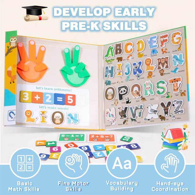 Magnetic Alphabet & Number with Animal-Shaped 2-in-1 ABC & Math Learning Toys for Kids Ages 3-6 | Spelling, Counting, Montessori Preschool Educational Toy with Storage Book | Shinymarch