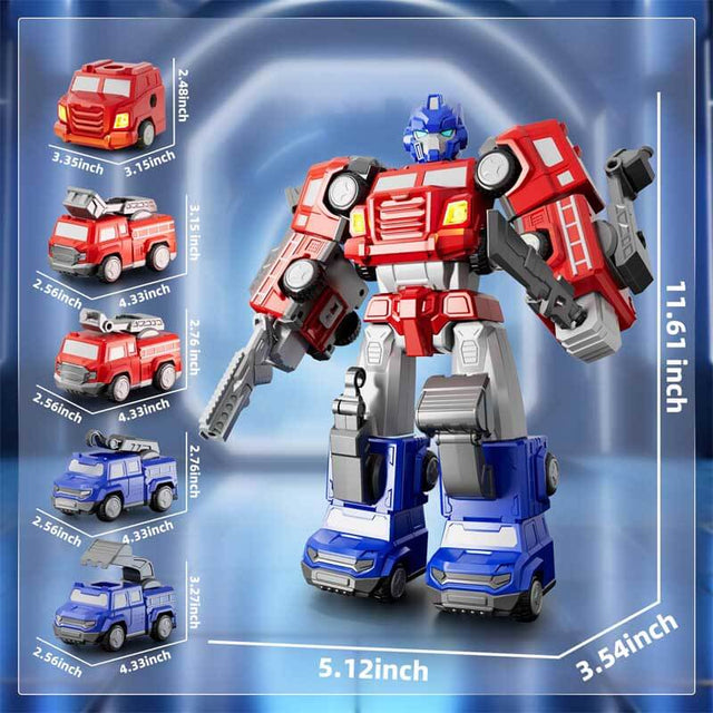 Magnetic 5-in-1 Transforming Fire Robot Toy, Fire Truck & Rescue Vehicles Building Set for Boys, Easy DIY Assembly STEM Toy, for Kids Ages 3–6 | Shinymarch