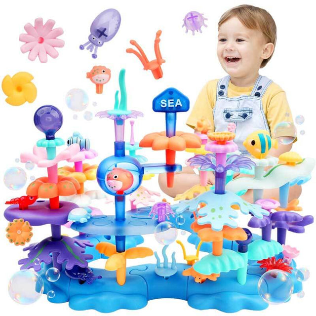 Birthday Gifts for 3 4 5 6 7 Years Old Toddlers Girls Boys - 76PCS Marine Life Building Stacking Toys with Carry Box | STEM Preschool Educational Pretend Play | Learning Toys for Kids | Shinymarch