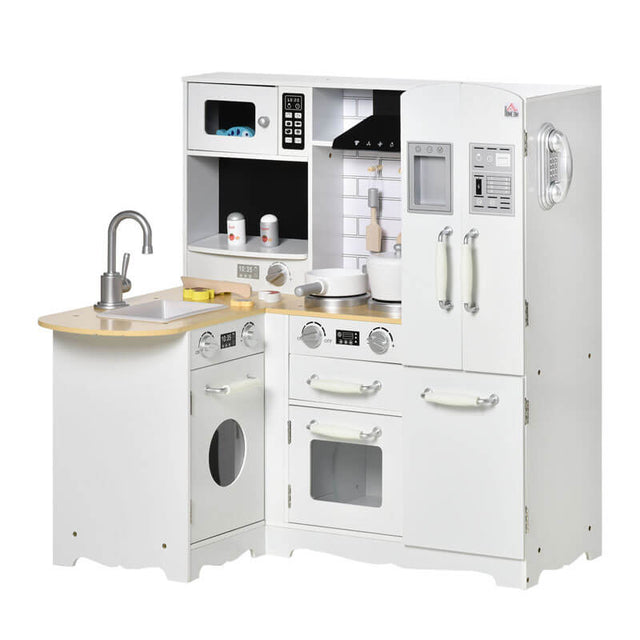 Large Play Kitchen with Full Set of Appliances for a Modern Day Pretend Kitchen, Tons of Storage, Corner Play Kitchen Set with Sound Effect, Educational Pretend Role Playset Game | Shinymarch