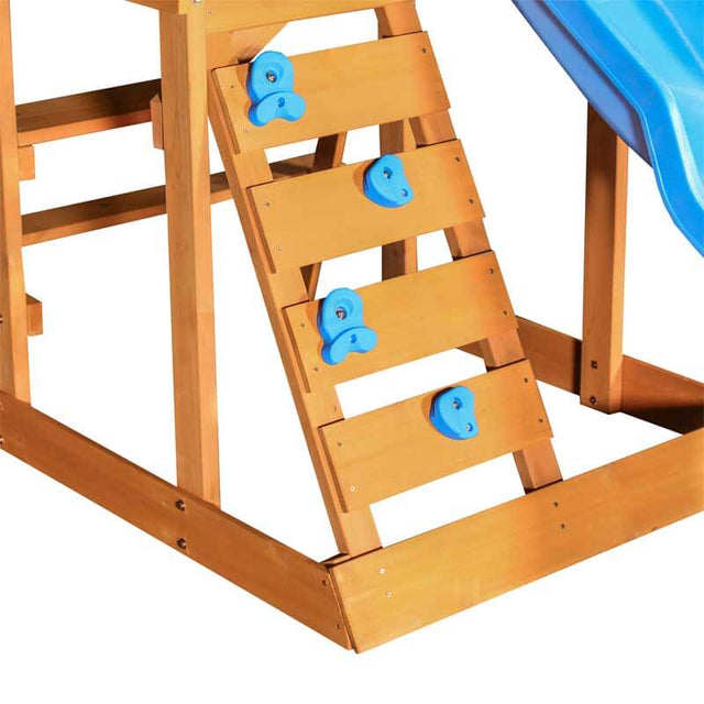Wooden Outdoor Swing Set 3 in 1 Swing Set outdoor Children's Playset with Slide , 2 Swings and Climber for Garden, Backyard and Playground, Blue  | Shinymarch