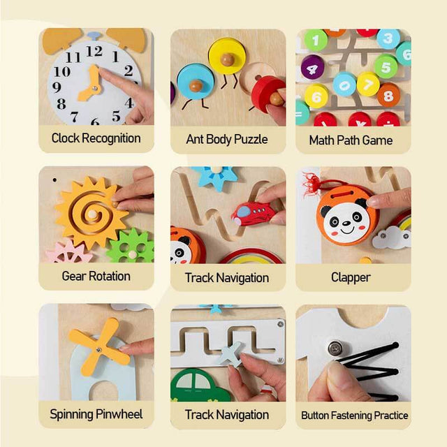 Wooden Montessori Busy Board – Wall-Mounted Educational Activity Toy for Toddlers and Preschoolers | Shinymarch