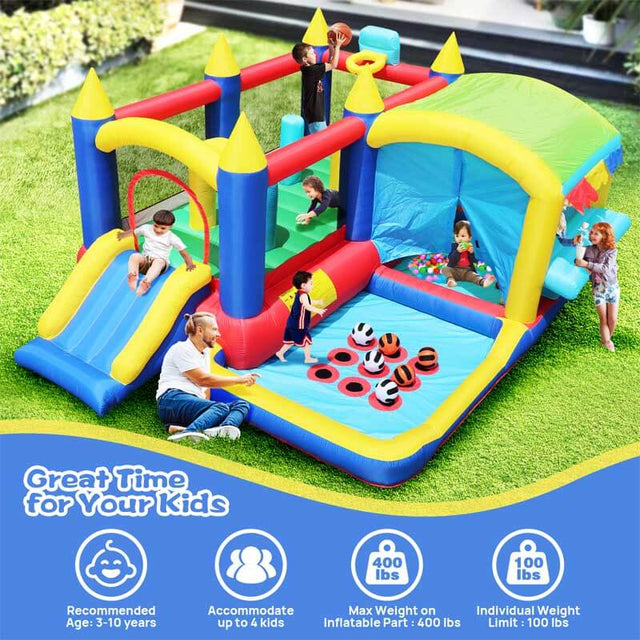 7 in 1 Inflatable Bounce House, Bouncy House with Ball Pit for Kids Indoor Outdoor Party Family Fun, Obstacles, Toddler Jump Bouncy Castle with Ball Pit for Birthday Party Gifts  | Shinymarch