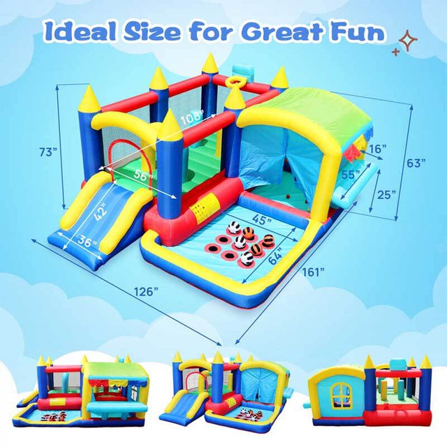 7 in 1 Inflatable Bounce House, Bouncy House with Ball Pit for Kids Indoor Outdoor Party Family Fun, Obstacles, Toddler Jump Bouncy Castle with Ball Pit for Birthday Party Gifts  | Shinymarch
