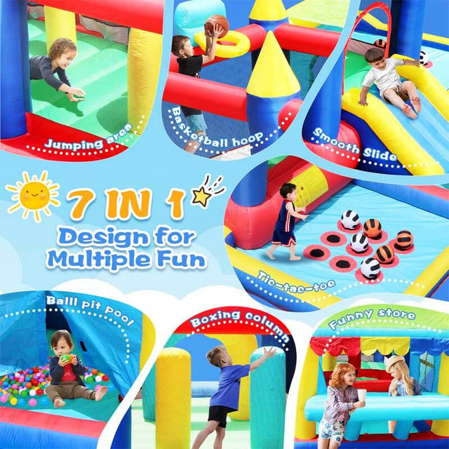 7 in 1 Inflatable Bounce House, Bouncy House with Ball Pit for Kids Indoor Outdoor Party Family Fun, Obstacles, Toddler Jump Bouncy Castle with Ball Pit for Birthday Party Gifts  | Shinymarch