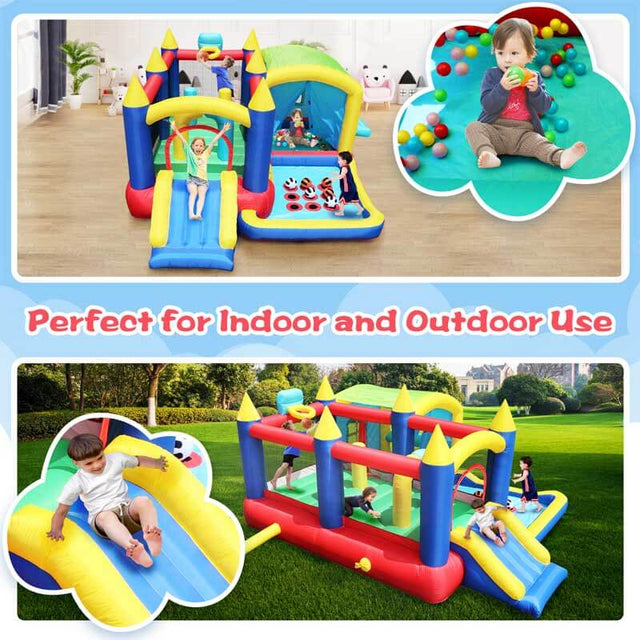 7 in 1 Inflatable Bounce House, Bouncy House with Ball Pit for Kids Indoor Outdoor Party Family Fun, Obstacles, Toddler Jump Bouncy Castle with Ball Pit for Birthday Party Gifts  | Shinymarch