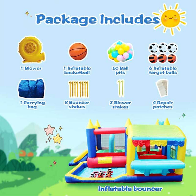 7 in 1 Inflatable Bounce House, Bouncy House with Ball Pit for Kids Indoor Outdoor Party Family Fun, Obstacles, Toddler Jump Bouncy Castle with Ball Pit for Birthday Party Gifts  | Shinymarch