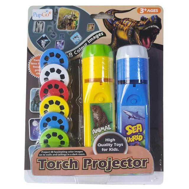 2-Pack Wild Animal & Seaworld Torch and Projector with 6 Discs and 48 Images, Ideal Toys for Boys, Cool Kids Torch, Educational Science Kits for Toddlers and Children Ages 3 4 5 6 7 Year Old | Shinymarch