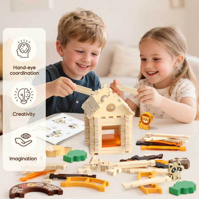 Wooden Building Blocks for Kids Ages 4-8, 167 PCS Stacking Blocks STEM Building Toys with Animals & DIY House, Christmas Birthday Gifts for Girls Boys 4 5 6 7 8 Years Old | Shinymarch