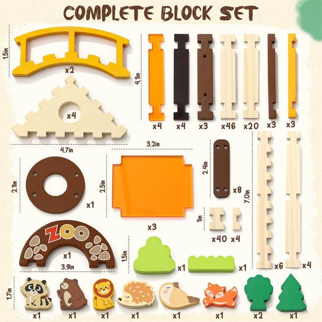 Wooden Building Blocks for Kids Ages 4-8, 167 PCS Stacking Blocks STEM Building Toys with Animals & DIY House, Christmas Birthday Gifts for Girls Boys 4 5 6 7 8 Years Old | Shinymarch
