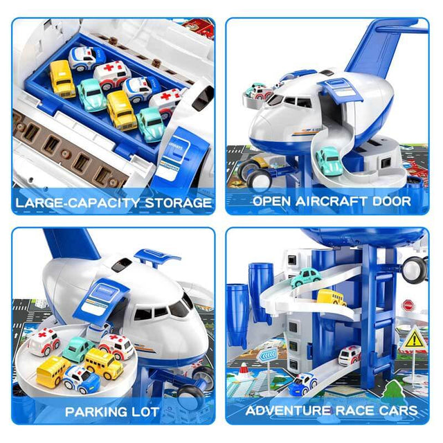 Airplane Toys for Toddlers 3-5 - Car Race Tracks for Kids Ages 4-8 with 8 Small Car Toys, Toddlers Educational Toy, Birthday Gifts for Boys Girls 3-7, Kitchen Playsets Pretend Play | Shinymarch