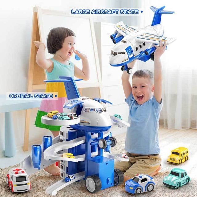 Airplane Toys for Toddlers 3-5 - Car Race Tracks for Kids Ages 4-8 with 8 Small Car Toys, Toddlers Educational Toy, Birthday Gifts for Boys Girls 3-7, Kitchen Playsets Pretend Play | Shinymarch