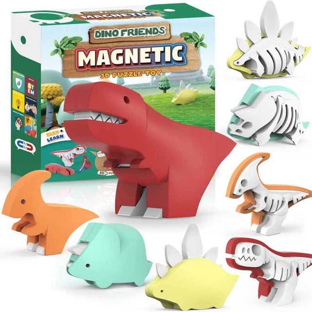 Magnetic Dinosaur Building Toys, STEM Toddler Learning Toys 3D Puzzle Dinosaur for Boys Girls, Educational Magnetic Travel Montessori Toy Dinosaurs, for Kids 3 4 5 6 7 | Shinymarch