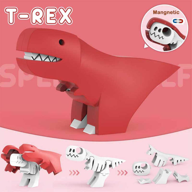 Magnetic Dinosaur Building Toys, STEM Toddler Learning Toys 3D Puzzle Dinosaur for Boys Girls, Educational Magnetic Travel Montessori Toy Dinosaurs, for Kids 3 4 5 6 7 | Shinymarch