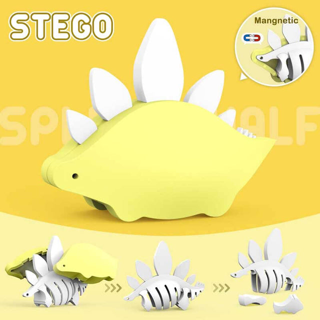 Magnetic Dinosaur Building Toys, STEM Toddler Learning Toys 3D Puzzle Dinosaur for Boys Girls, Educational Magnetic Travel Montessori Toy Dinosaurs, for Kids 3 4 5 6 7 | Shinymarch
