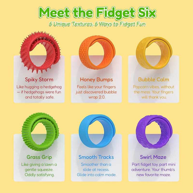 Fidget Toys Slap Bracelets, 6Pcs Textured Silicone Sensory Toys for Kids with Autism,ADHD,Chewing&Biting Anxiety Relief Items, Wearable Stress Fidgets for Adults Office Desk Toys | Shinymarch
