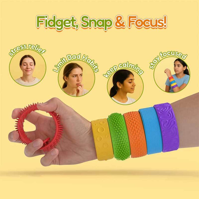 Fidget Toys Slap Bracelets, 6Pcs Textured Silicone Sensory Toys for Kids with Autism,ADHD,Chewing&Biting Anxiety Relief Items, Wearable Stress Fidgets for Adults Office Desk Toys | Shinymarch