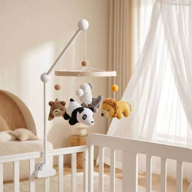 Knitted Animal Baby Crib Mobile for Neutral Nursery Decor