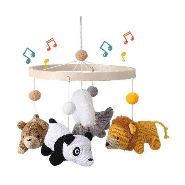 Knitted Animal Baby Crib Mobile for Neutral Nursery Decor