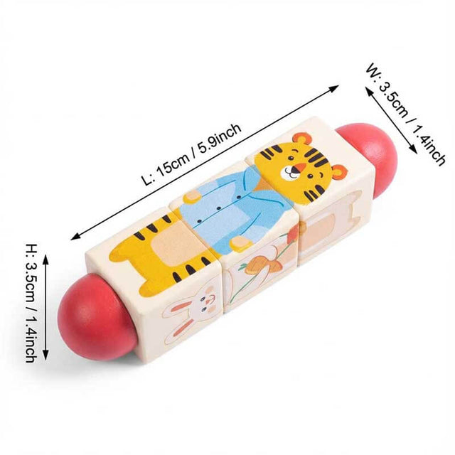 Wooden Rotating Puzzle Toys for Toddlers 1-3 (Set of 2) - Montessori Travel Toys for Airplane & Car Activities - Spinning Animal Matching Blocks - Sensory Fidget Gift for Boys Girls 12-24 Months | Shinymarch