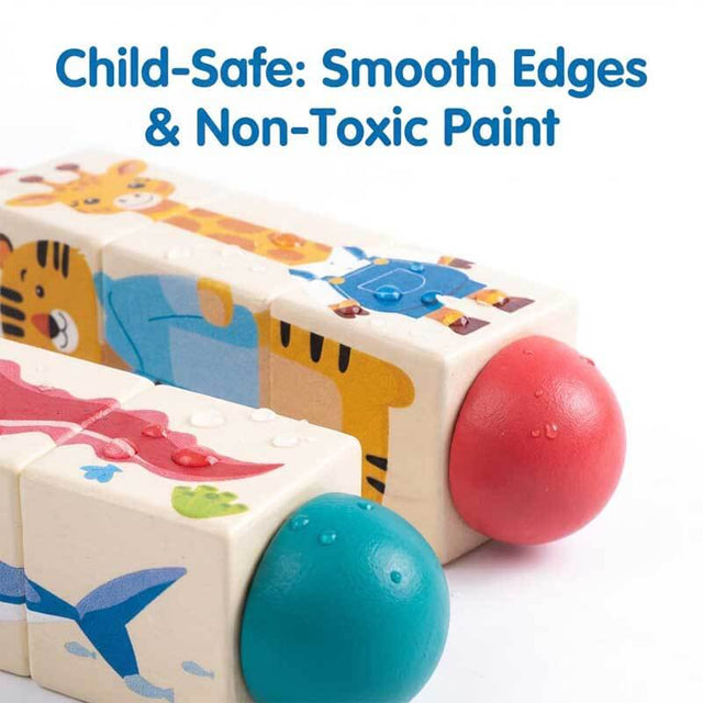 Wooden Rotating Puzzle Toys for Toddlers 1-3 (Set of 2) - Montessori Travel Toys for Airplane & Car Activities - Spinning Animal Matching Blocks - Sensory Fidget Gift for Boys Girls 12-24 Months | Shinymarch