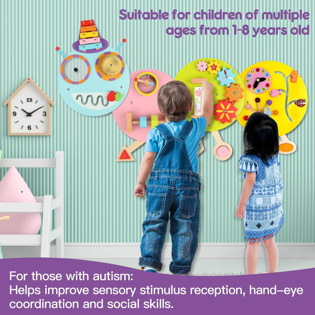 Caterpillar Activity Wall Busy Board for Kids:12 in 1 Sensory Wall Panel for Toddler,Wooden Montessori Educational Toys for Playroom Daycare Nursery Classroom | Shinymarch