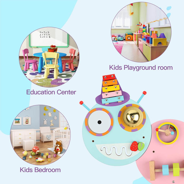 Caterpillar Activity Wall Busy Board for Kids:12 in 1 Sensory Wall Panel for Toddler,Wooden Montessori Educational Toys for Playroom Daycare Nursery Classroom | Shinymarch