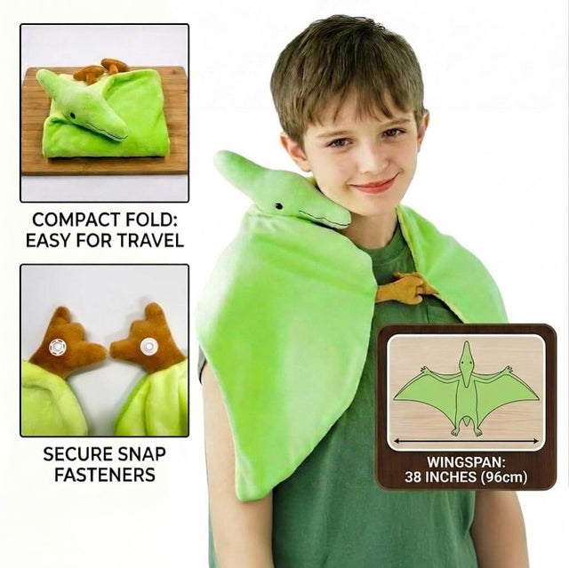 Pterodactyl Dinosaur Wearable Blanket for Kids, 38" Large Plush Dinosaur Wings Scarf & Cape Costume, Soft Warm Stuffed Animal Poncho, Quirky Dinosaur Gift for Boys Girls Birthday Christmas | Shinymarch