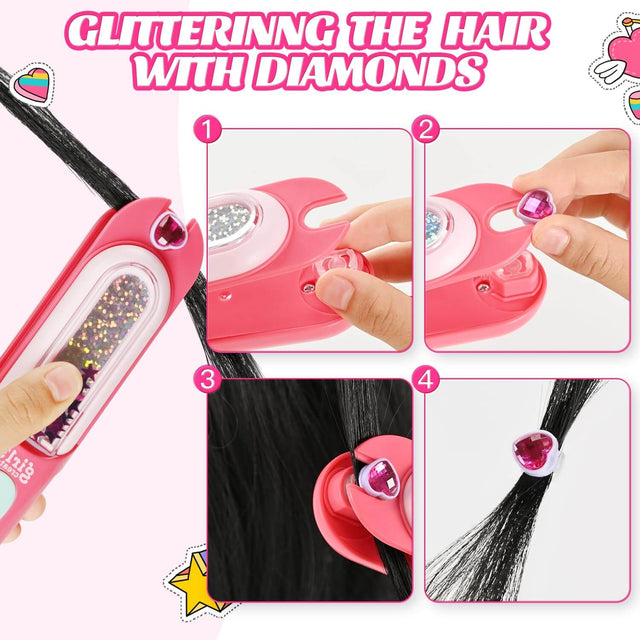 Hair Gem Stamper Kit, Bling Hair Jewels for Girls Toys, Hair Styling Tool with Reusable Shining Diamonds, Birthday Gifts Toys for Girls Ages 3 4 5 6 8-12 | Shinymarch