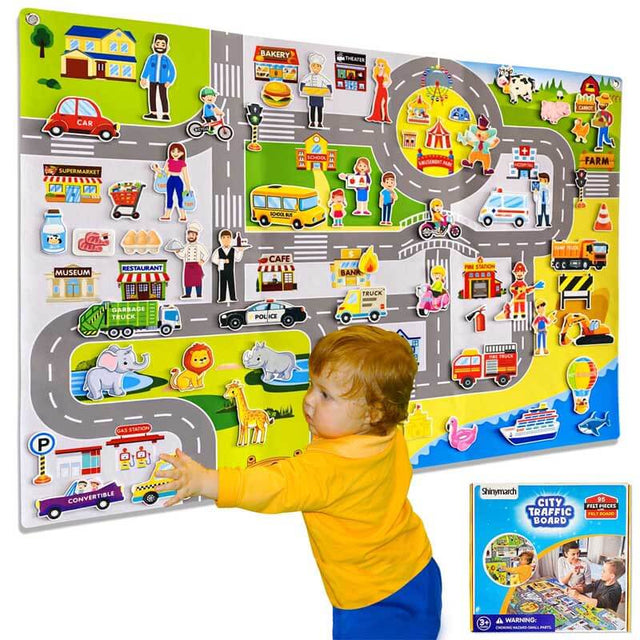 Transportation Felt Story Board Set ,40*28in Flannel Board for Wall ,95 Felt Pieces,Preschool Storytelling ,Vehicles,Career Image Dress-Up,Zoo Learning Interactive,for 3 years +,Gift for Toddlers | Shinymarch