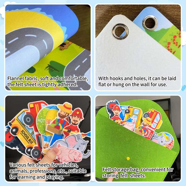 Transportation Felt Story Board Set ,40*28in Flannel Board for Wall ,95 Felt Pieces,Preschool Storytelling ,Vehicles,Career Image Dress-Up,Zoo Learning Interactive,for 3 years +,Gift for Toddlers | Shinymarch