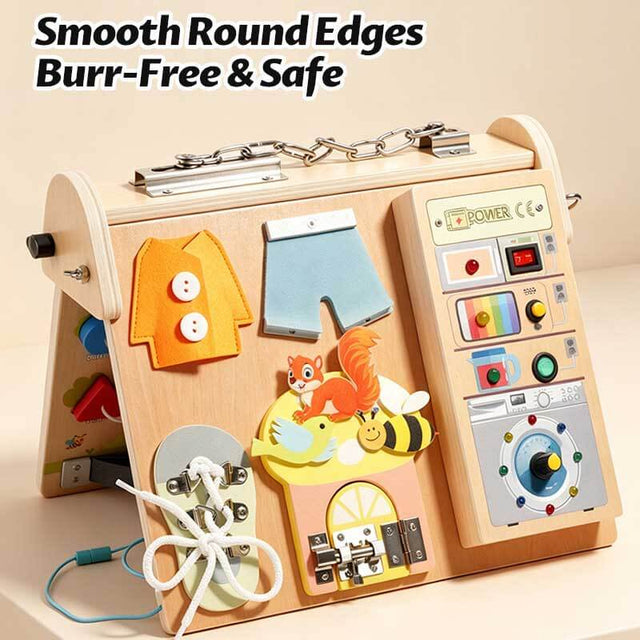 Wooden Sensory Panel with Light Up Buttons and Controls for Cognitive Growth Fine Motor Skill Toy | Shinymarch