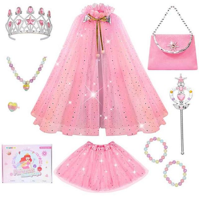 Princess Dress Up for Girls 3-8, Cape with Crown & Tutu, Birthday Gift for Toddler Girls, Pretend Play Toys for Kids | Shinymarch