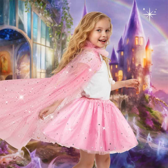 Princess Dress Up for Girls 3-8, Cape with Crown & Tutu, Birthday Gift for Toddler Girls, Pretend Play Toys for Kids | Shinymarch