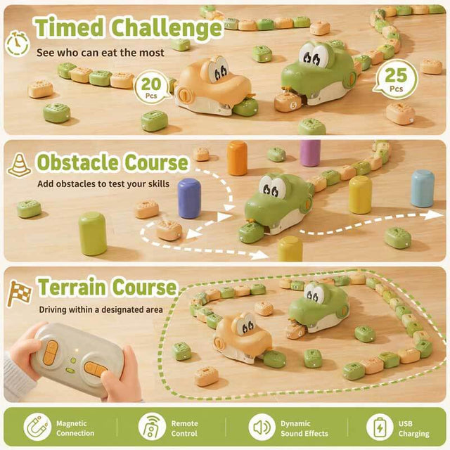Magnetic Snake Game Toy Eating Itself, Remote Control Eating Snake Toys with Sound and Light, Interactive Parent-Child Competitive Game Race Car Toy for Kids Boys Girls | Shinymarch