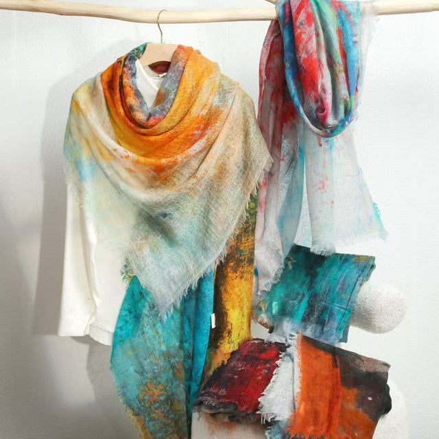 100% Ultra-Fine Cashmere Gradient Scarf Shawl – Lightweight Oversized Wrap for Year