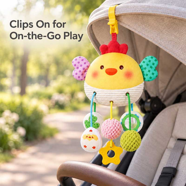 Car Seat Toys for Babies 0–12 Months – Hanging Baby Activity Toy for Car Seat, Stroller, Crib & Gym – Infant Plush Rattle with Mirror, Crinkle, Clip-On for Boys & Girls | Shinymarch