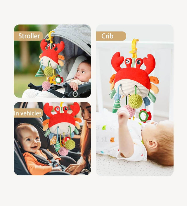 Car Seat Toys for Babies 0–12 Months – Hanging Baby Activity Toy for Car Seat, Stroller, Crib & Gym – Infant Plush Rattle with Mirror, Crinkle, Clip-On for Boys & Girls | Shinymarch