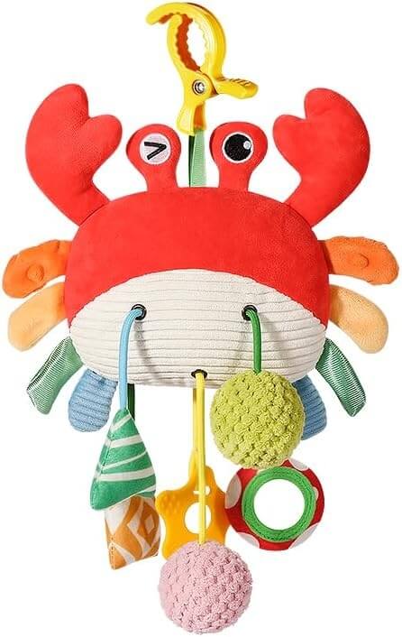 Car Seat Toys for Babies 0–12 Months – Hanging Baby Activity Toy for Car Seat, Stroller, Crib & Gym – Infant Plush Rattle with Mirror, Crinkle, Clip-On for Boys & Girls | Shinymarch