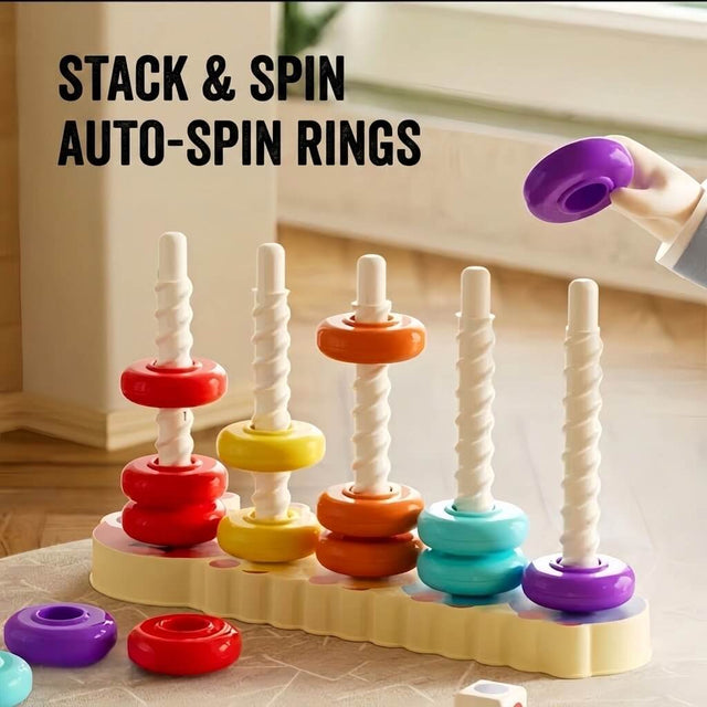 Spinning Stacking Caterpillar Toy for Toddlers 1-3, 5-Tower Auto-Spin Drop Rainbow Stacker with Counting Rings & Color Dice, STEM Sensory Early Learning Educational Montessori Toy Gift for Kids | Shinymarch