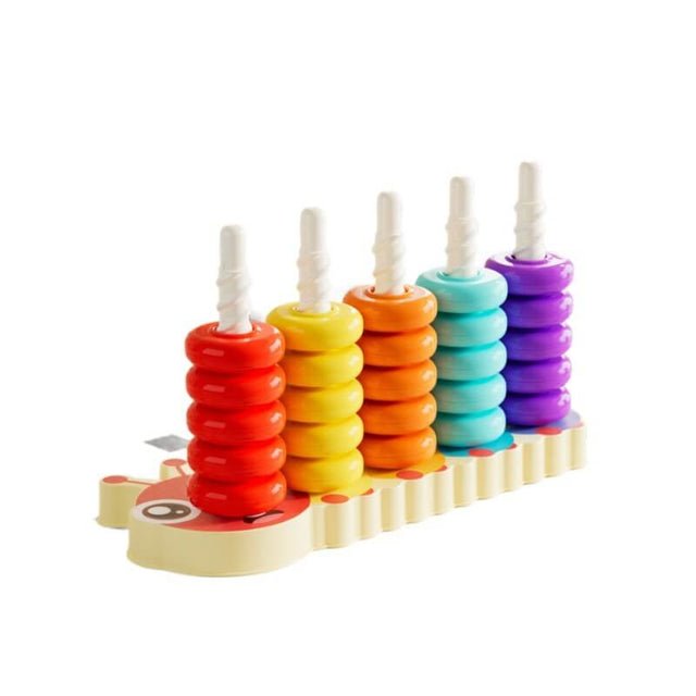 Spinning Stacking Caterpillar Toy for Toddlers 1-3, 5-Tower Auto-Spin Drop Rainbow Stacker with Counting Rings & Color Dice, STEM Sensory Early Learning Educational Montessori Toy Gift for Kids | Shinymarch