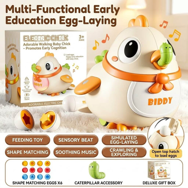 Interactive Musical Egg-Laying Hen Toy – Lights & Sounds Crawl-Along Toy for Babies & Toddlers | Shinymarch