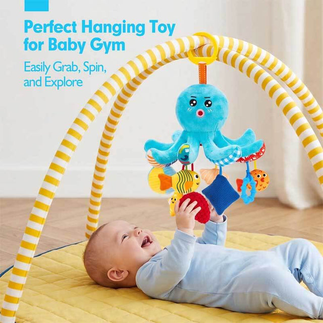 Car Seat Toys for Babies 0–12 Months – Hanging Baby Activity Toy for Car Seat, Stroller, Crib & Gym – Infant Plush Rattle with Mirror, Crinkle, Clip-On for Boys & Girls | Shinymarch