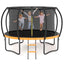 12FT Outdoor Big Trampoline With Inner Safety Enclosure Net, Ladder, PVC Spring Cover Padding, For Kids, Black&Orange Color