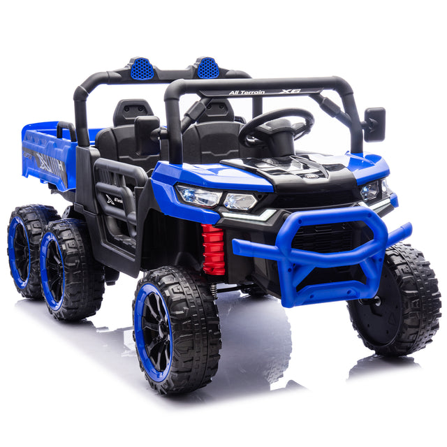 24V Two-seater Kids Ride On Six-wheel Electric Dump Truck W/Parents Control,4WD,Six-wheel Suspension,High Endurance,Music,Bluetooth,USB,24V UTV W/Shovel&Slow Start,Speeds 1.86-3.11 MPH For Kids 2-6.