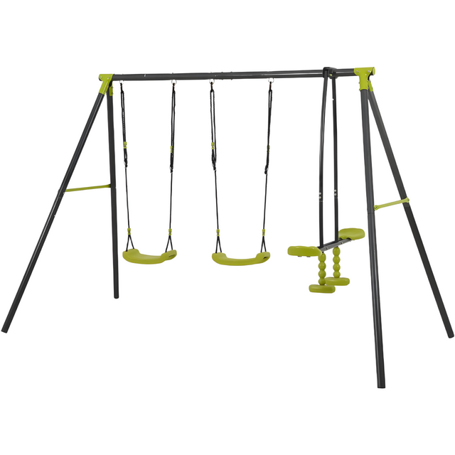 XNS008 Triple Children Metal Safe Swing Set 440lbs for Outdoor Playground, Three Seat Swing, Black and Green, Steel