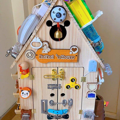 Busy House Montessori Busy House, Wooden Busy Board Toy for Toddlers, Preschool ...