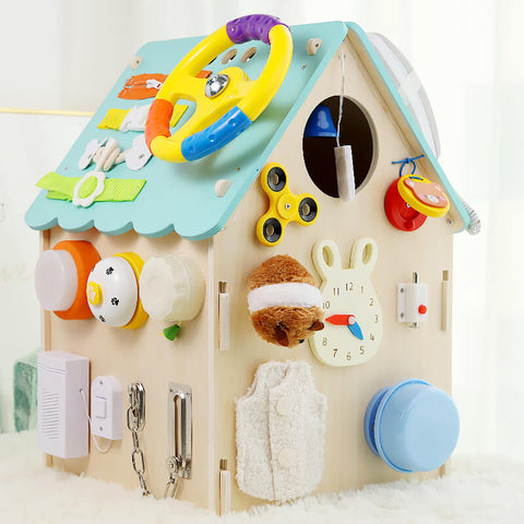 Busy House Montessori Busy House, Wooden Busy Board Toy for Toddlers, Preschool ...