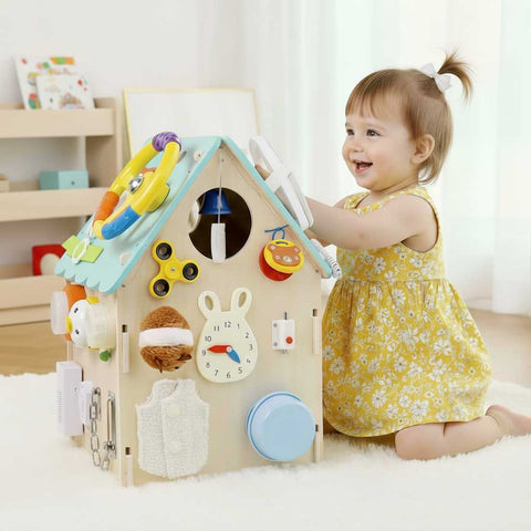 Busy House Montessori Busy House, Wooden Busy Board Toy for Toddlers, Preschool ...